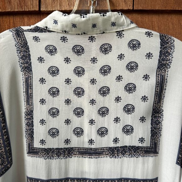 Free People White Bandana Print Long Sleeve Button Up Shirt Relaxed Fit Large - Picture 7 of 14